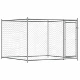 Cumpara ieftin Cusca pentru caini cu usa, gri, 2x2x1,5 m, otel galvanizat