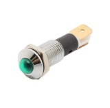 Indicator LED plat de panou din alama, 14mm, pini 6.3mm, verde, 12-24V DC, IP67, FL1M-14SJ-1-GREEN