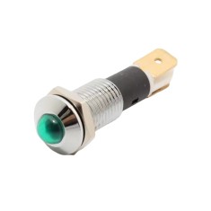 Indicator martor LED plat de panou din alama, 14mm, pini 6.3mm, verde, 12-24V DC, IP67, FL1M-14SJ-1-GREEN