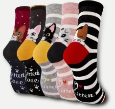 Set 5 perechi sosete cu pisici , Marime 36-39, modele cu dungi si buline foto