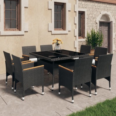 vidaXL Set mobilier grădină, 9 piese, negru, poliratan și lemn acacia 3058344 foto