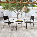 Set mobilier gradina Gossi, 3 piese, poliratan negru, masa+2 scaune, stivuibile, max 110kg/loc