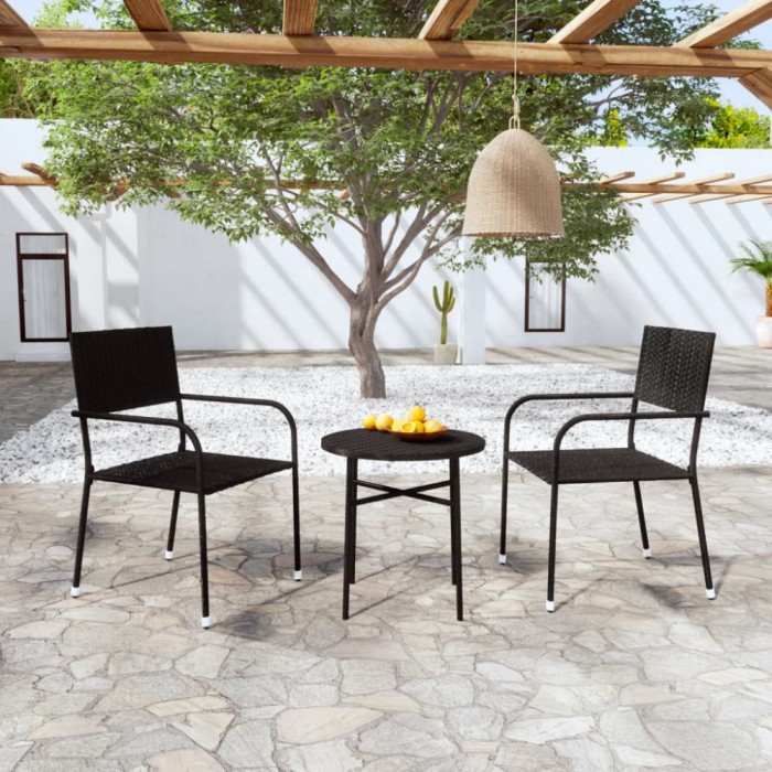 Gossi set mobilier de gradina, 3 piese, negru, poliratan
