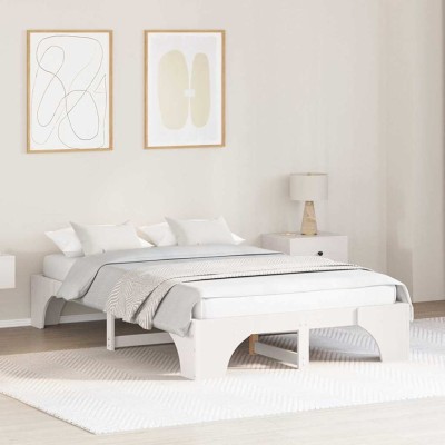 vidaXL Cadru de pat alb, 120x200 cm, din lemn de pin solid. foto
