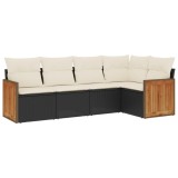 Set mobilier de gradina cu perne, 5 piese, negru, poliratan