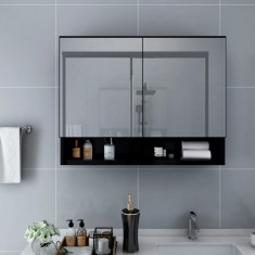 vidaXL Dulap de baie cu oglindă și LED-uri, negru, 80x15x60 cm, MDF 323605