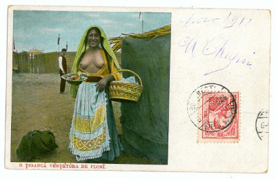 2330 - ETHNIC, Gypsy, Tiganca vanzatoare de flori - old postcard - used foto