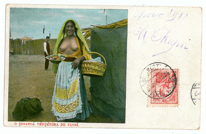 2330 - ETHNIC, Gypsy, Tiganca vanzatoare de flori - old postcard - used