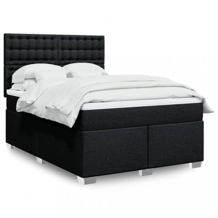 vidaXL Pat box spring cu saltea, negru, 140x190 cm, textil 3290499