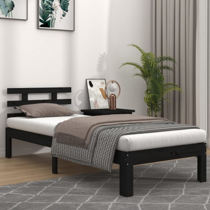 vidaXL Cadru de pat, negru, 90x200 cm, lemn masiv 814743
