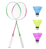 Set 2 palete badminton, 65 cm, pentru copii, 3 fluturasi inclusi, maner anti alunecare, 5 piese, multicolor