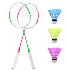Set 2 palete badminton, 65 cm, pentru copii, 3 fluturasi inclusi, maner anti alunecare, 5 piese, multicolor