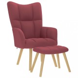 VidaXL Scaun de relaxare cu taburet, roșu vin, textil