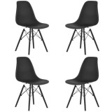 Set 4 buc, Scaune Stil Scandinav cu Picioare din Lemn de Fag, Sezut PP, 46 x 54 x 81 cm, Negru