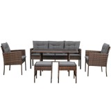 Set mobilier gradina/terasa, maro si gri, ratan sintetic, 1 masa, 2 scaune, 1 canapea, 2 tabureti, Vaduz GartenVIP DiyLine, Chomik