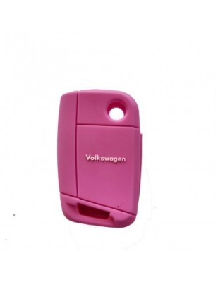 Husa cheie briceag auto din silicon VW cu logo Roz foto