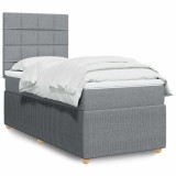 Cumpara ieftin Pat box spring cu saltea, gri deschis, 90x200 cm, textil