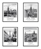 Cumpara ieftin Set 4 tablouri decorative olegrafie pe hartie City 40 x 50 cm