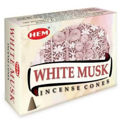 Conuri parfumate Mosc Alb, HEM Precious profesional White Musk, vigilenta si afrodisiac, suport metalic inclus, 10 conuri (25g) aromaterapie foto