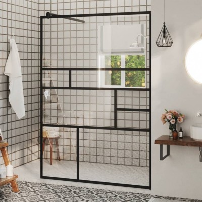 vidaXL Paravan de duș walk-in negru 115x195 cm sticlă ESG transparentă foto