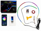 Kit 2 benzi acrilice luminoase auto, 110 cm + 35 cm, efect curcubeu, alimentare USB, pentru bord