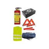 Kit Siguranta Auto Omologat, Valabilitate 5 ani: Trusa de Prim Ajutor, Stingator 1 Kg, 2 Triunghiuri Reflectorizante, Vesta Reflectorizanta, Geanta de, Oem