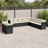 Gossi set canapele de gradina cu perne, 11 piese, negru, poliratan