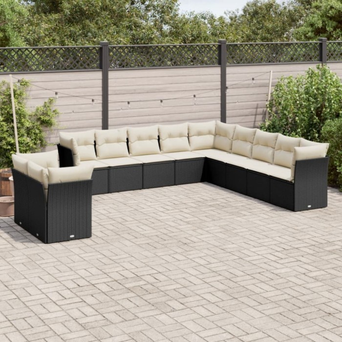 Gossi set canapele de gradina cu perne, 11 piese, negru, poliratan
