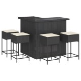 Cumpara ieftin Set mobilier bar de gradina cu perne, 5 piese, negru, poliratan