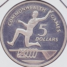 91 Cayman 5 Dollars 1986 Elizabeth II (Commonwealth Games) km 80 proof argint