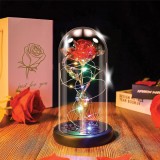 Cupolă decorativă cu trandafir holografic și lumină, &Oslash;8x15cm, roșu, sticlă, CMCLASS