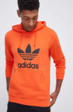 Adidas Originals hanorac de bumbac barbati, culoarea portocaliu, cu glugă, cu imprimeu