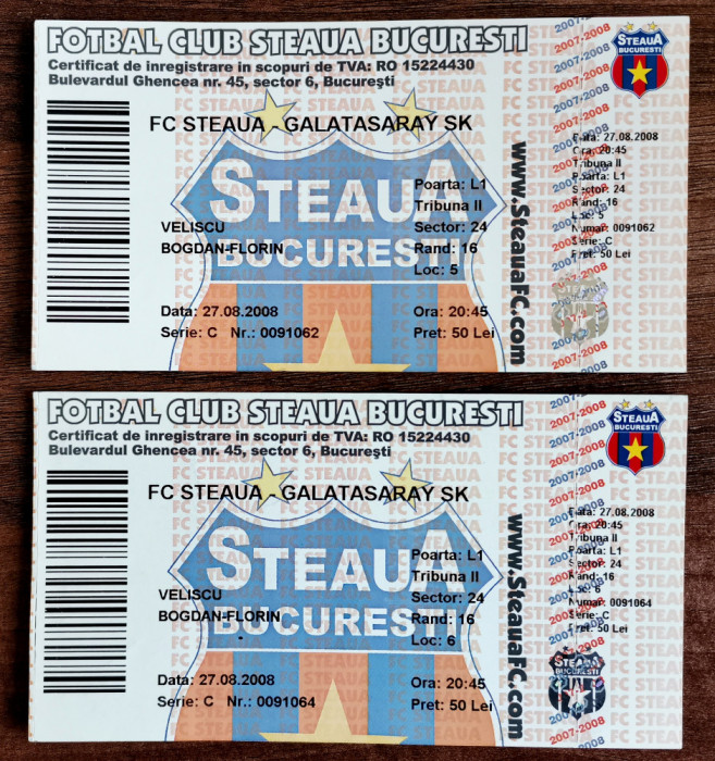 Bilet meci fotbal STEAUA BUCURESTI - GALATASARAY 27.08.2008 Champions League