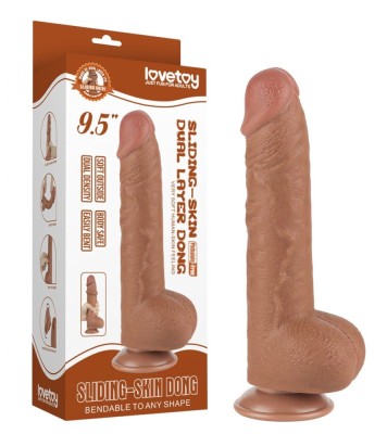 Dildo Realist Sliding Skin Dual Layer, TPE, Maro Deschis, 24 cm foto