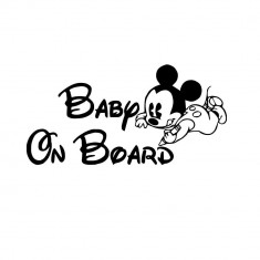 Sticker Decorativ Auto Baby On Board Mickey 20 x 10 cm Model 15 Negru