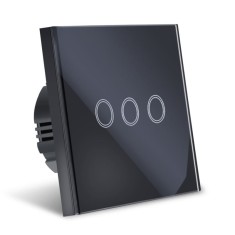 Resigilat Intrerupator Smart Touch Techstar&reg;, Wireless 2.4GHz, Sticla Securizata, Design Modern, Iluminare LED, 3 Faze, Negru