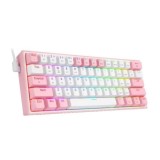 Tastatura gaming mecanica Bluetooth cu fir si wireless Redragon Fizz Pro alba cu roz iluminare RGB switch-uri rosii