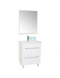 Set mobilier baie cu lavoar ceramic, GN0541, front MDF, 2 sertare, 60 cm, picioare cromate reglabile si oglinda cu polita GN0671, dreptunghiulara, PAL
