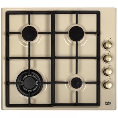 Plita gaz incorporabila Beko HIZG64125SCR, 4 arzatoare, sistem desiguranta, aprindere electrica, gratar fonta, culoare: crem foto