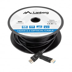 Cablu optic HDMI v.2.1, 40m, 8K-60Hz, tata-tata, Lanberg 43754, Ultra High Speed, DSC-10K, DSC, eARC, HDR10+, negru