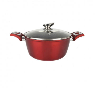 Cratita cu pereti grosi din aluminiu antiaderent cu inductie si capac de sticla 30cm 7.2L Red Line Handy KitchenServ foto