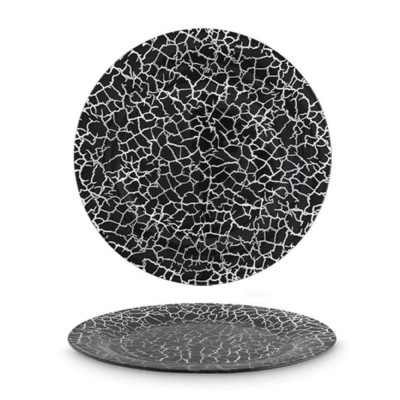 Set 6 farfurii elegante din sticla Pufo Ellegant Black pentru servire aperitiv, desert, 28 cm, negru foto