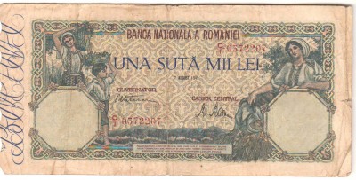 SV * Romania 100000 / 100 MII LEI 1945 , 7 AUGUST * Data Mai RARA ! foto