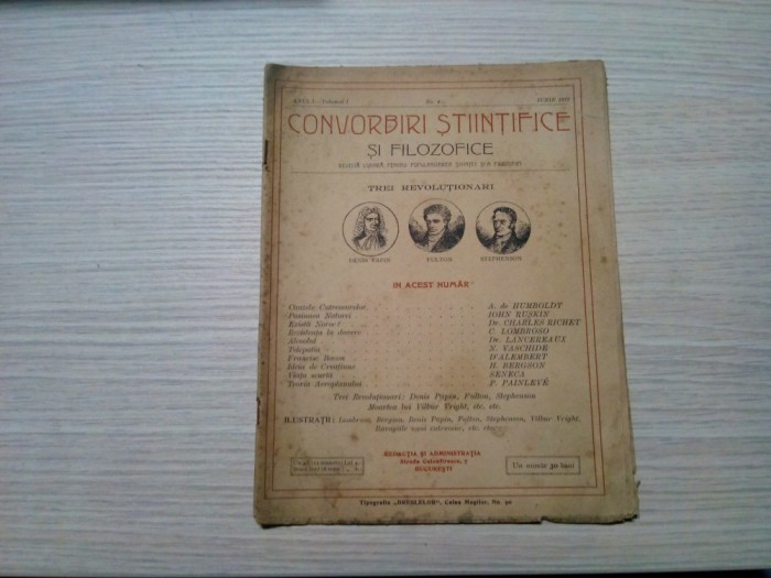 CONVORBIRI STIINTIFICE SI FILOZOFICE - Anul I, Volumul I, No. 4 -1912, 15 p.