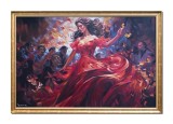 Tablou dansatoare de flamenco pictat manual inramat, Eleganta, 110x80cm ulei pe panza, rama din lemn 5 cm, Mircea Iordache