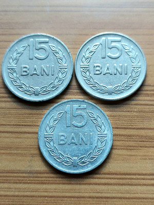 Moneda Romania 15 bani 1960,1966,1975 foto