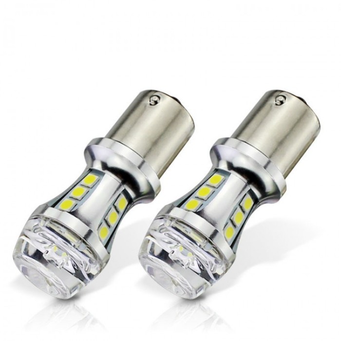 Set becuri LED BA15S, 18 SMD, 3030, CAN-BUS, fara polaritate