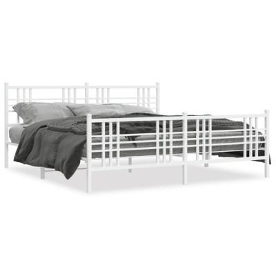 vidaXL Cadru de pat metalic cu tăblie de cap/picioare, alb, 193x203 cm foto
