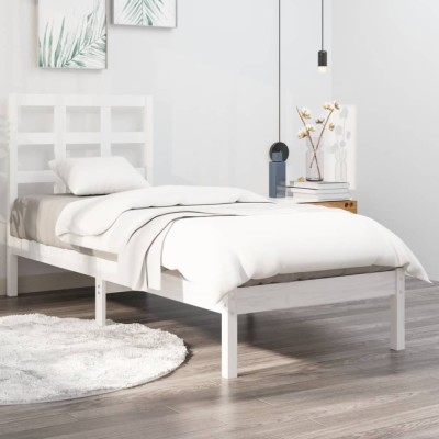 vidaXL Cadru de pat single, alb, 90x190 cm, lemn masiv 3105436 foto