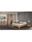 Set Dormitor Sofi, Stejar, Dulap 200 cm, Pat 160&times;200 cm, 2 noptiere, comoda